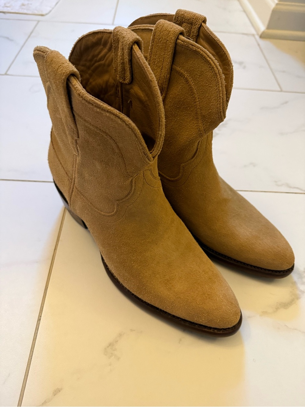 Tecovas Tan Suede Western Ankle Booties - Never Worn